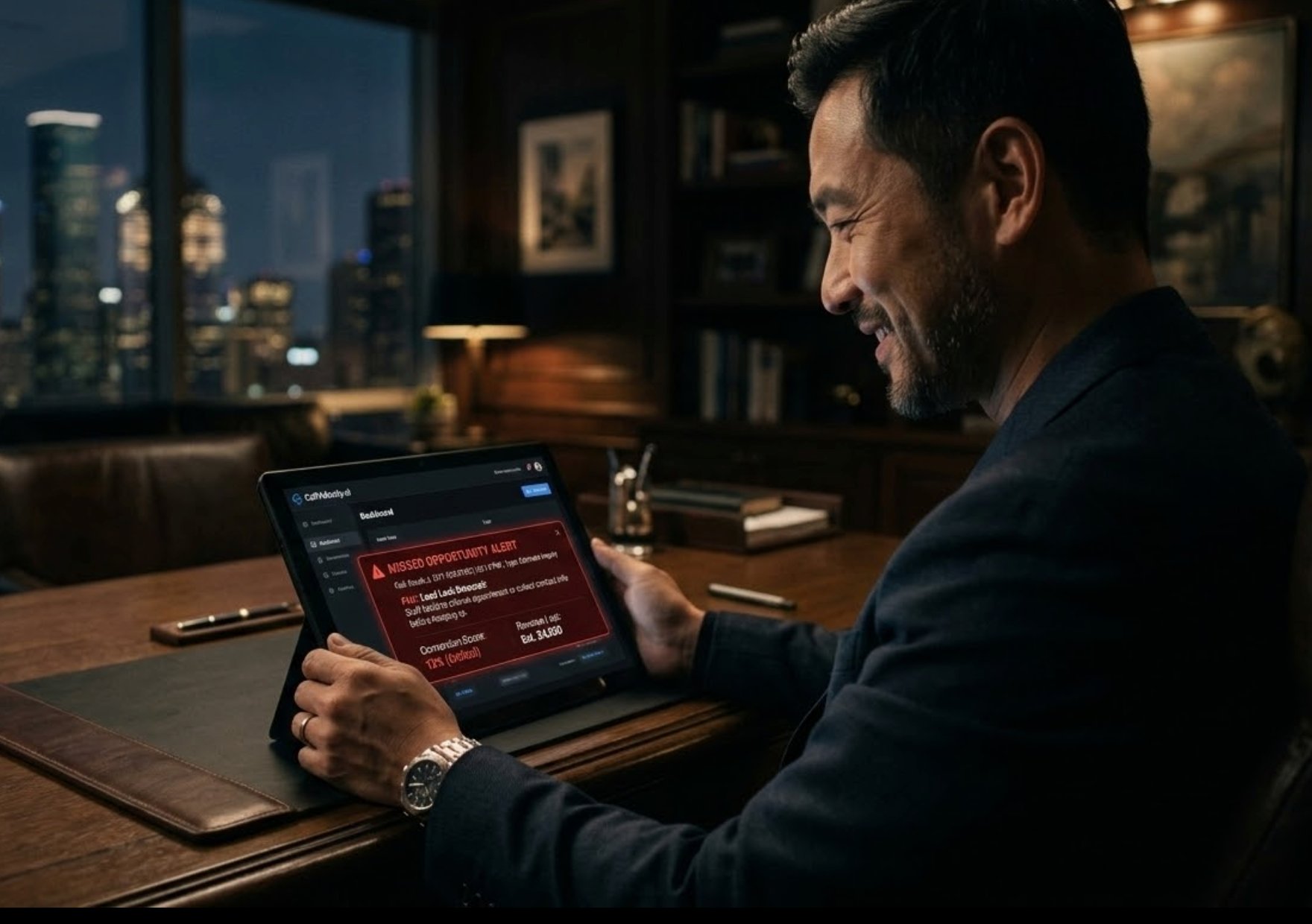 Sales manager reviewing missed opportunity alert on CallVelocity dashboard